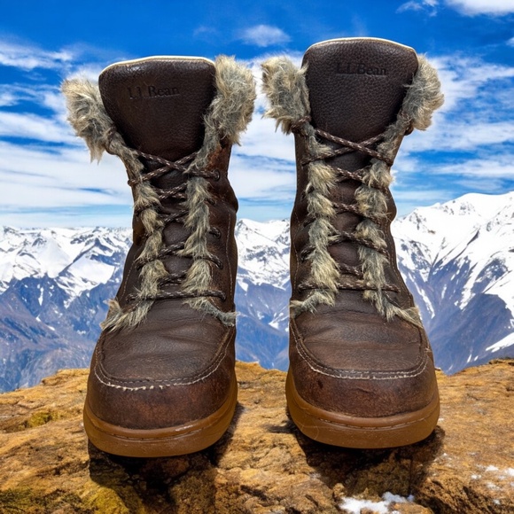 L.L.Bean TEK 2.5 Women’s 7.5 Winter Boots Brown Fur Lined Waterproof Hiki - Picture 2 of 7